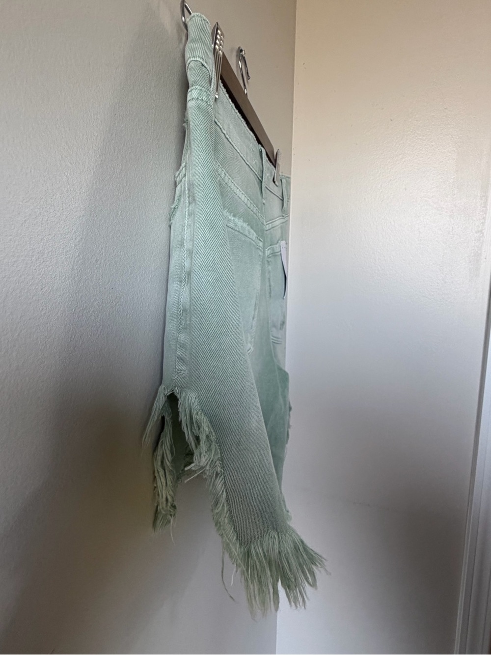 Vervet Sage Green Distressed Denim Shorts Size Small | Raw Hem High Rise| NWT - Picture 12 of 14